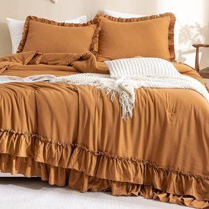 Chai Latte Queen Size Bed Comforter and Shams Bedding Set Orange Pumpkin Spice